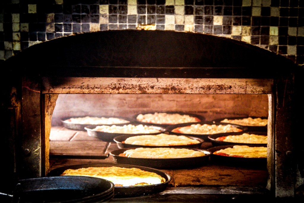 Inside the pizza oven